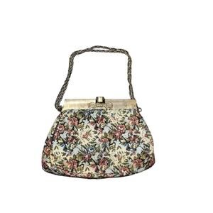 Vintage Wearwell Stitched Fabric Floral Gold Handbag Purse